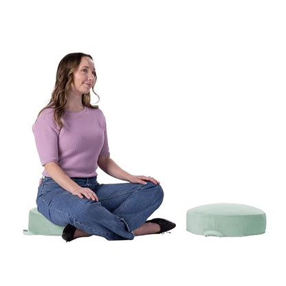 Factory Direct Partners FDP Overstuffed 16 inch Round Velvety and Vinyl Floor Cushions with Handles; Flexible Seating for Home, Lounge, Yoga Studio, Deluxe Foam (2-Piece) - Aloe - color: Aloe