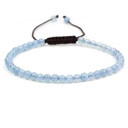 Keleny Natural Gemtones 4mm Round Beads Crystal Adjustable Braided Macrame Tassels Bracelets Unisex - color: Blue Aquamarine