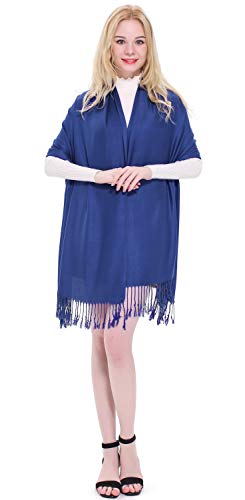 CJ Apparel Solid Color Tassels Design Nepalese Shawl Scarf Wrap Stole Throw Head Wrap Pashmina Gift Hand Made in Nepal New - color: Federal Blue
