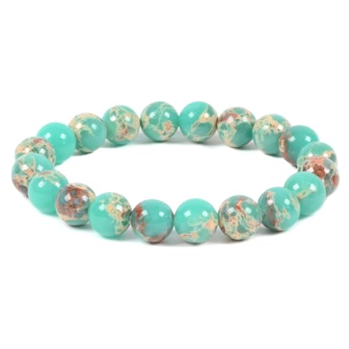 Justinstones Gemstone Crystals Chakra Beads Bracelet Crystal Healing 10mm Round Stretchable Bracelet for Her Gift - color: Dyed Green Serpentine