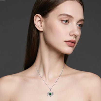 Lotus Necklaces for Women 925 Sterling Silver 7 Chakra/Yin Yang Pendant Necklace Spiritual Lotus Jewelry Birthday Yoga Gifts - style: Malachite-Lotus