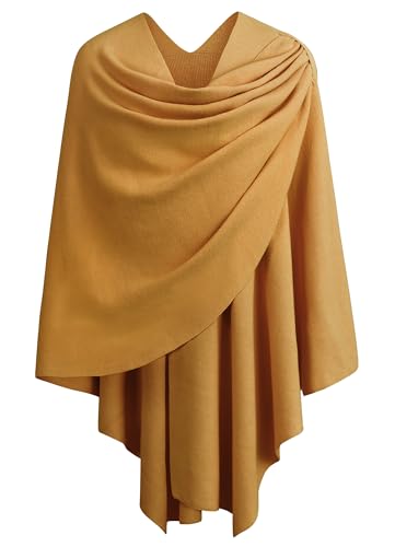 PULI Womens Large Cross Front Poncho Sweater Wrap Topper Knitted Elegant Shawls Cape for Fall Winter - color: 1-ginger Yellow