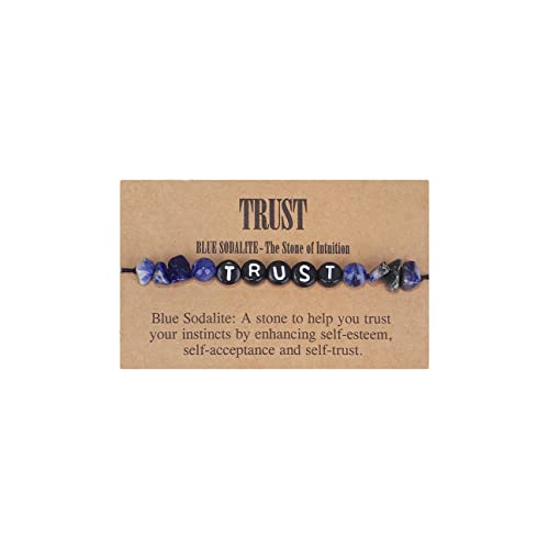 COLORFUL BLING Handmade Healing Chakra Beaded Bracelet with Spiritual Meaningful Card Crystal Natural Stone Strand Bracelet for Women Reiki Yoga Meditation Jewelry Protection Gifts - color: trust
