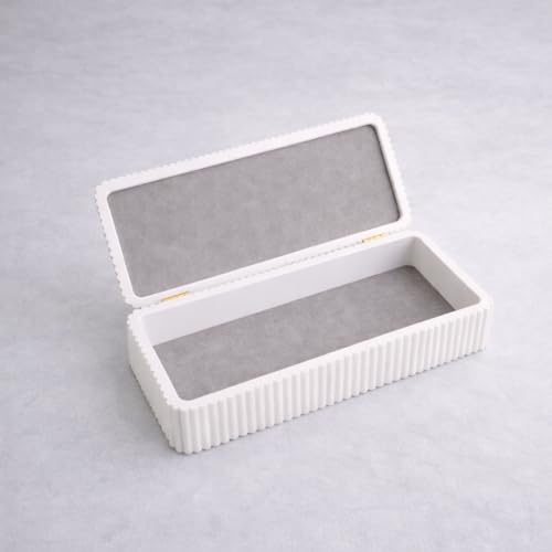 Modern Ribbed Storage Box (Matte Ivory Box, Ash Grey Suede) - color: Ash Grey Suede, style: Matte Ivory Box