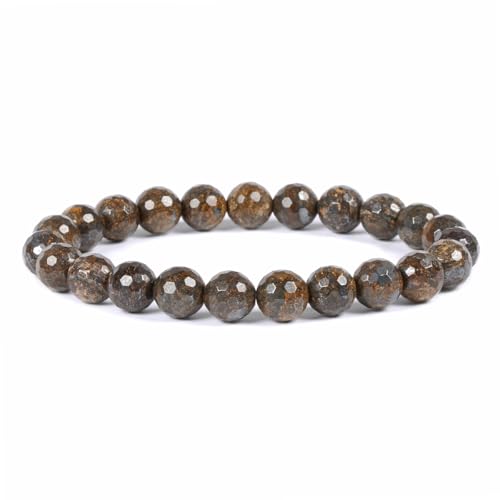Justinstones Gem Semi Precious Gemstone 8mm Round Beads Stretch Bracelet 7 Inch Unisex - color: Faceted Bronzite