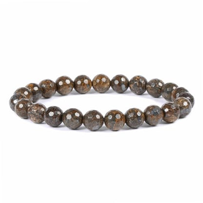 Justinstones Gem Semi Precious Gemstone 8mm Round Beads Stretch Bracelet 7 Inch Unisex - color: Faceted Bronzite