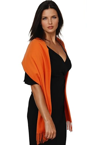Ocomfly 100% Pashmina Scarf for Women - Premium Womens Scarves - Gift Boxed - Shawls or Wraps - Ultra Soft and Warm - color: Orange