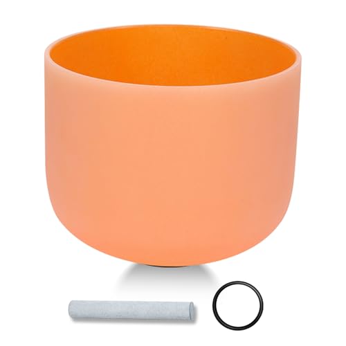 432HZ 11 Inchs Frosted Crystal Singing Bowl Set for Meditation Healing Yoga Chakra Quartz Crystal Sound Bowls with Heavy Duty Carry Case and Rubber Mallet,Suede Striker,O-rings