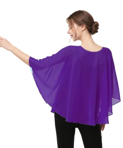 Capes for Womens Casual chiffon shawl Casual Chiffon Cape Sheer shawls and wraps Poncho Capelets Cover Up - color: Purple