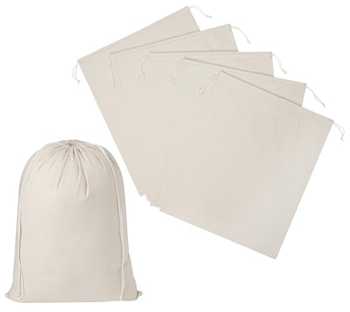 100 Percent Cotton Drawstring Bags, Reusable Quality with Double String, For Storage Pantry Wardrobe Shoes - Pack of 6 (Natural Beige, 14 x 17 Inch) - color: Natural Beige, size: 14 x 17 Inch
