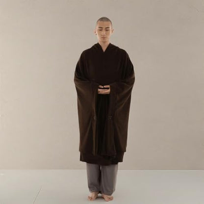 Meditation Buddhist Hooded Cloak Coat Women Men Outfit Oversize Coat - color: Dark Brown, size: XX-Large