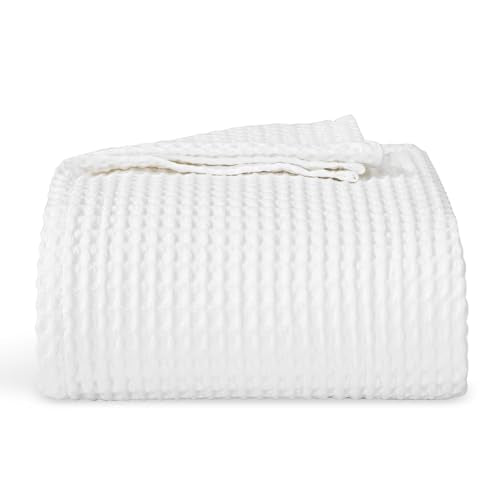 Lightweight Cotton Waffle Blanket King Size, Modern Two-Tone Check Pattern, Soft & Breathable for Bed, Couch, Sofa, All Seasons – Bright White, 108"x90" - color: Bright White, size: King