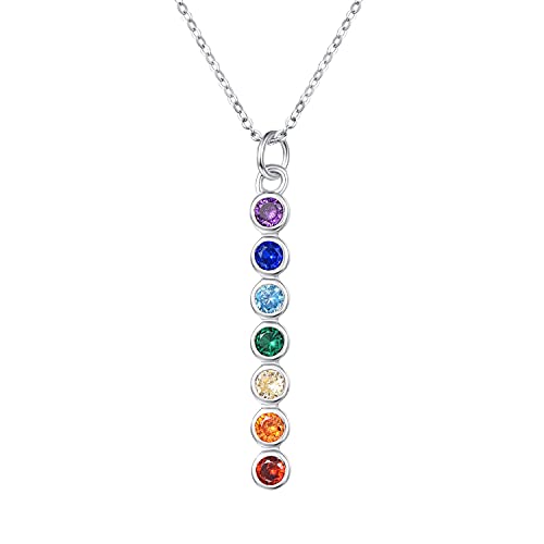 TANGPOET 7 Chakra Necklace for Women 925 Sterling Silver Healing Stone Pendant Necklace Reiki Meditation Jewelry Gifts for Mom Wife Yoga Lover Birthday Christmas Stocking Stuffers