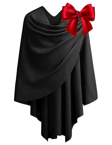 PULI Womens Large Cross Front Poncho Sweater Wrap Topper Knitted Elegant Shawls Cape for Fall Winter - color: Gift Box Black