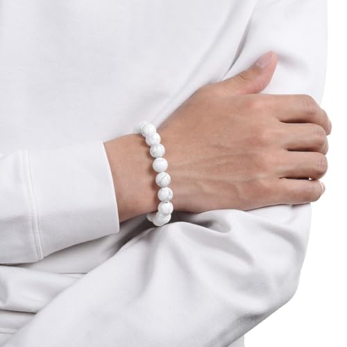 Adabele 1pc Natural Stretch Gemstone Bracelet 10mm (0.39") Bead 7 Inch to 8.5 Inch Healing Crystal Energy Quartz Chakra Jewelry Women Birthday Unisex Gift - color: White Howlite, size: 8 inch