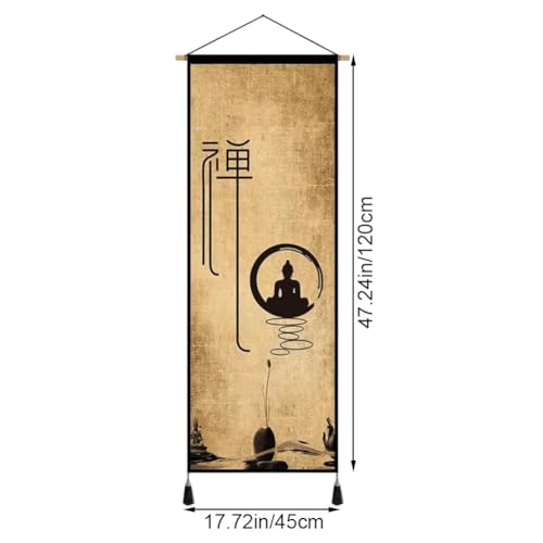 Chinese Scroll Painting Ancient Zen Wall Hanging Painting Retro Wall Decoration for Living Room Bedroom Office Home Accessory