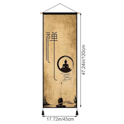 Chinese Scroll Painting Ancient Zen Wall Hanging Painting Retro Wall Decoration for Living Room Bedroom Office Home Accessory