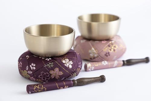 Orin Bell Japanese Buddhist Bell,Mat,bar Set Made in Japan Takaoka, Pink,2.99inch
