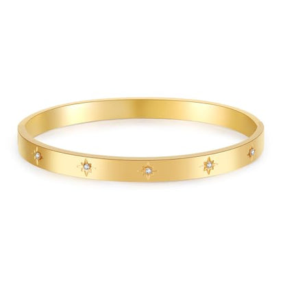 Gold Bangle for Women - 18K Gold Plated Stainless Steel Love Friendship Crystal Bracelets with Cubic Zirconia - color: Snowflake Bangle - GOLD