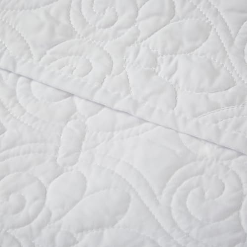 Madison Park Throw Blanket - Reversible Damask Quilting Design, Soft Pre-washed Microfiber, Cotton Filled Spread, Cozy Summer Blanket - Throw for Living Room Couch, Sofa, Bed, Quebec, 60x70", White - color: White, size: 60"x70"