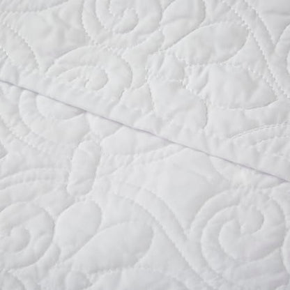 Madison Park Throw Blanket - Reversible Damask Quilting Design, Soft Pre-washed Microfiber, Cotton Filled Spread, Cozy Summer Blanket - Throw for Living Room Couch, Sofa, Bed, Quebec, 60x70", White - color: White, size: 60"x70"