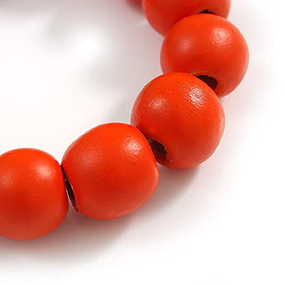 Avalaya Orange Painted Round Bead Wood Flex Bracelet - M/L