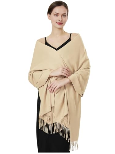 Luxurious Pashmina Feel Scarf & Shawl - Soft Solid Color Wrap for Weddings, Evening Dresses, Gifts - color: . Champagne