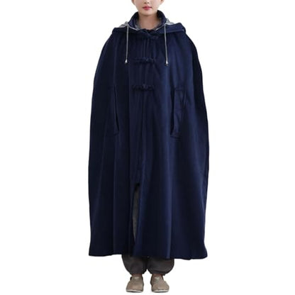 Women Men Meditation Hooded Cloak Double Layer Plush Thickened Coat Comfortable Warm Prayer Robe - color: Blue, size: Small