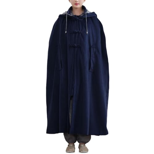 Women Men Meditation Hooded Cloak Double Layer Plush Thickened Coat Comfortable Warm Prayer Robe - color: Blue, size: XX-Large