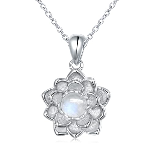 Moonstone Lotus Jewelry Set 925 Sterling Silver Lotus Flower Ring Engraved True Love Waits Natural Healing Buddha Spiritual Yoga Lotus Jewelry Set Gifts for Women - style: Lotus Necklace