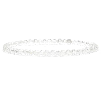 Angelstones Natural Gemstone Small Beaded Stretch Bracelet, 4mm Faceted Round Beads, Crystal Healing Bracelet for Women - color: Clear Quartz