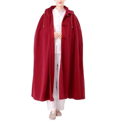 Meditation Buddhist Hooded Cloak Zen Robe Men Women Soft Warm Fleece Hooded Cape for Yoga Lounge Wear Holiday - color: Red, size: Medium