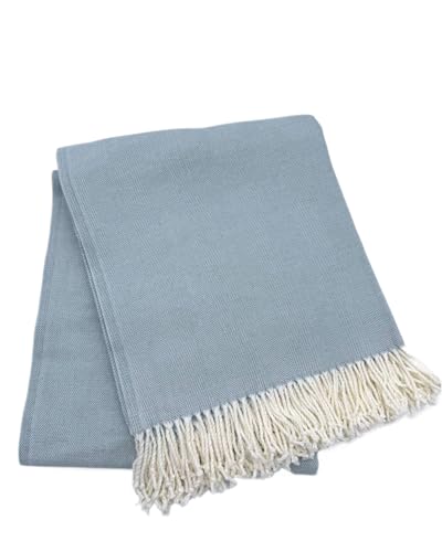 Cotton Acrylic Adirondack Throw - Herringbone Throw Blanket - Aqua Haze - color: Aqua Haze