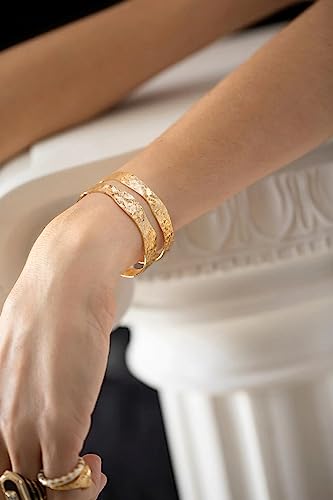 POTESSA 18K Gold Plated Cuff Bracelets Adjustable Dainty Bangle Handemade Jewelry for Women - style: Double-layer