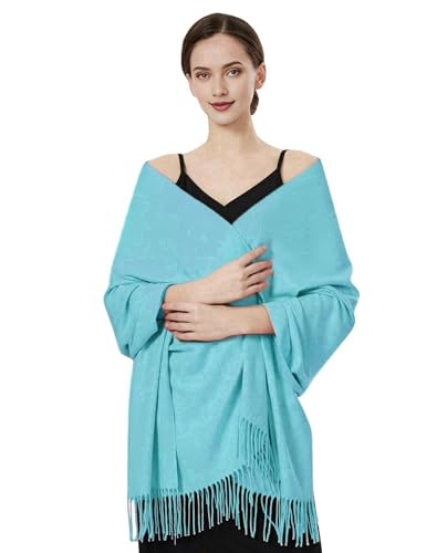 Luxurious Pashmina Feel Scarf & Shawl - Soft Solid Color Wrap for Weddings, Evening Dresses, Gifts - color: Aqua Blue