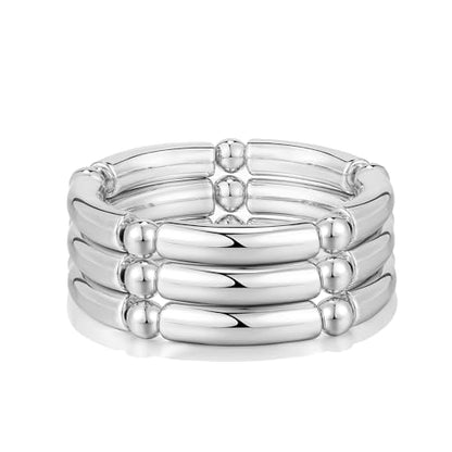 Gold Chunky Bangles Bracelets For Women 14k Gold Plated Stack Layered Curved Bamboo Tube Stretch Bracelets Gift Jewelry - color: 3pcs Silver-8mm