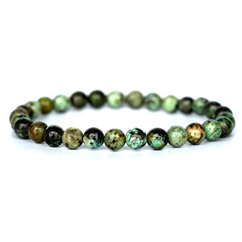 Angelstones Handmade Natural Healing Gemstone 6mm Round Beads Stretch Crystal Bracelet 7 Inch Unisex - color: African Turquoise