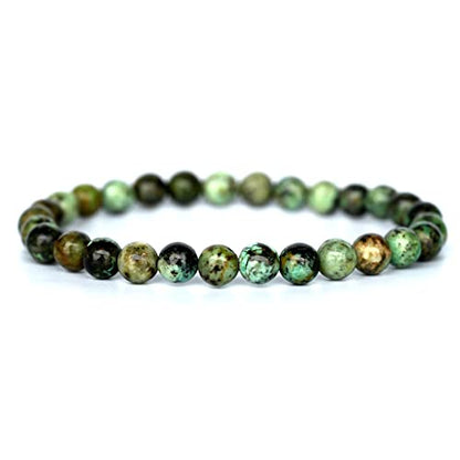 Angelstones Handmade Natural Healing Gemstone 6mm Round Beads Stretch Crystal Bracelet 7 Inch Unisex - color: African Turquoise