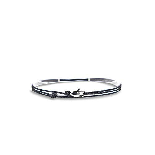 Made by Nami Nautical Rope Bracelet for Men Waterproof & Adjustable Wrap String Bracelets with Snap Hook Gift for Him - color: Black Silver