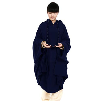 Meditation Buddhist Hooded Cloak Coat Women Men Outfit Oversize Coat - color: Blue, size: Medium