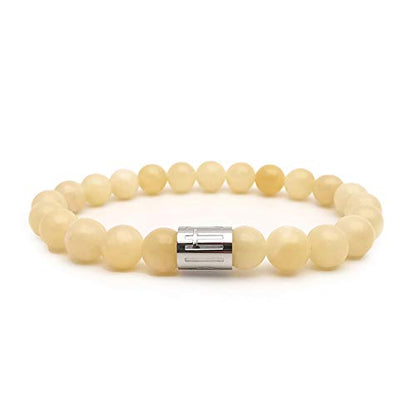 Morchic 8mm Genuine Gemstone Stretch Bracelet for Women Men Unisex, Natural Energy Crystal Stone Beads, Classic Simple Design Cuff Birthday Gift 7.5 Inch - color: Yellow Jade