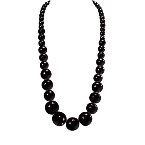 COLORFUL BLING Ethnic Natural Wood Beads Necklace for Men Women Africa Wooden Chain Chunky Strand Necklace Statement Hip Hop Jewelry - color: black 75cm