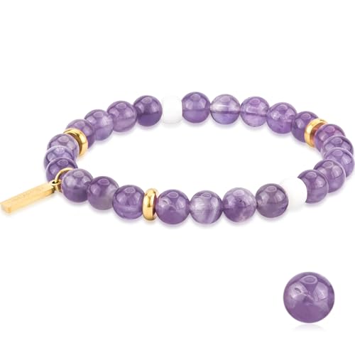 Natural Garnet Crystal Bracelet for Women & Men – Handmade Gemstone Beaded Stretch Bracelet, Polished Red Garnet Jewelry Gift, Root Chakra Stone for Confidence & Courage - color: Crown Chakra – Amethyst Arpeggio bracelet