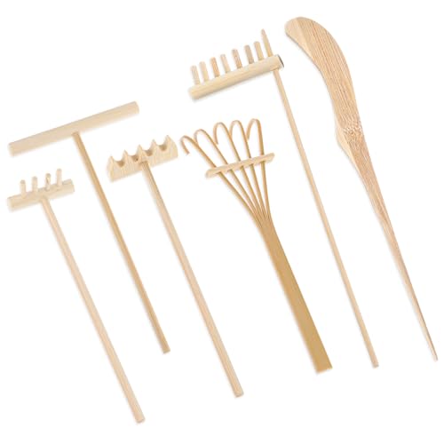 6 Piece Mini Zen Garden Rake Tools, Miniature Tabletop Rock Sand Zen Garden Accessories Zen Sand Garden Rake Set Small Rakes for Garden Beds Mini Sand Stamp Rakes for Home Office Desktop Decoration - style: 6Pcs