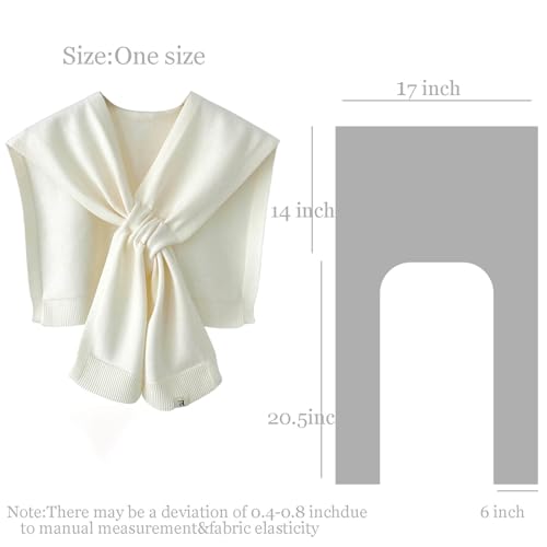 Sweater Shawl Wraps for Women Fashion Knitted Shoulder Shawls Ponchos Casual Sweaters Scarf Cape Wraps with Sleeves - color: 05 White