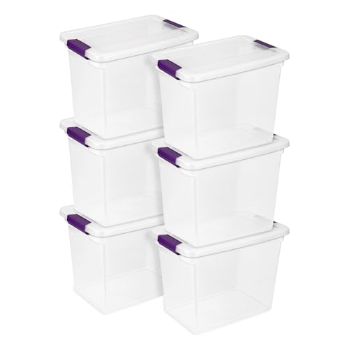 Sterilite 6-Pack 27 Quart ClearView Latch Box, Stackable Organizer Bins with Latching Lids - Clear Plastic Organization Containers for Closet, Bedroom, Shelving Units and Everyday Home Storage - size: 6 Pack, style: 27 Quart