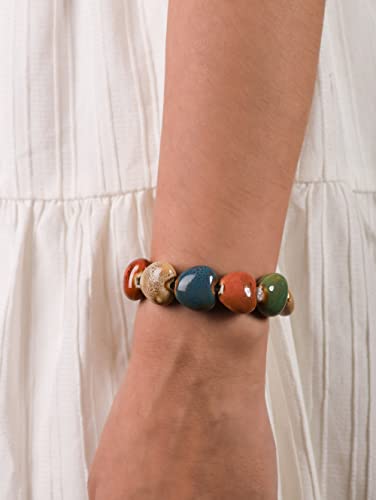 MINACHI Boho Hippie Colorful Ceramic Beads Strand Stretch Bracelet, Bohemian Summer Beach Jewelry Gift for Women - color: S03