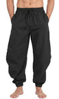 perdontoo Mens Casual Cotton Linen Pant Elastic Waist Drawstring Yoga Jogger Pants - color: Black, size: X-Large