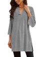 Poetsky Womens Tunic Tops 3/4 Bell Sleeve Loose Fit Tunics Dressy Casual Side Split Flare Top for Leggings S-3XL - color: Grey, size: 3X-Large