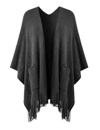 Ferand Shawl Wraps for Women, Cozy Lightweight Poncho Cape with Pockets, Warm for Fall Winter Travel - color: Dark Grey